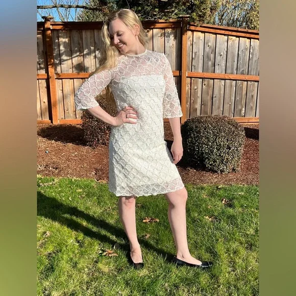 60s Informal White Wedding Party Dress by CARROLLS, Twiggy Style Mini Dress S - Picture 4 of 5